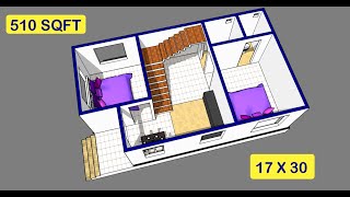 17 X 30 HOUSE DESIGN II 17 X 30 GAHR KA NAKSHA II 2 BHK HOUSE PLAN