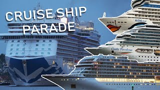 Full Port! 5 Cruise Ships depart Warnemünde |4K