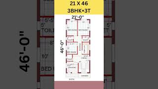 21 X 46 house plan design with 3 bed room, 21 by 46 ghar ka design, 21*46 #homeplan #shorts #viral