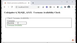 Codeigniter 4 AJAX MySQL Username Availability Check
