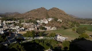 Devigarh town aerial view, from atop Raas Devigarh Fort, near Udaipur: From bat home to shiny hotel