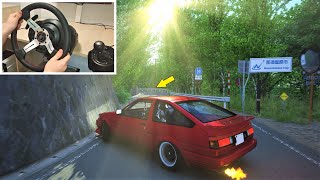 Toyota AE86 Drifting Tight Touge in Japan with Steering Wheel | Assetto Corsa Graphics Mods