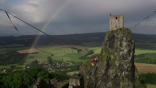 Highliners defy gravity at Czech ruin