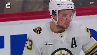 Charlie McAvoy had to go to the dressing room after being cut from being hit into the glass /8.05.24