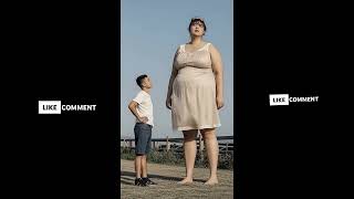 Tall giant big fat woman standing with short tiny man #AIVideo #Plus size woman#Height Comparison