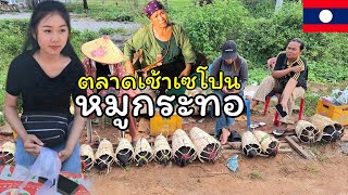 ตลาดเช้าเมืองเซโปนมีแต่อาหารป่าแปลกๆมีหมูกระทอด้วย #ชนบทลาว #เที่ยวลาว