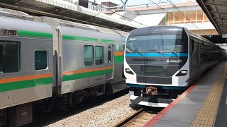 JR戸塚駅を特急踊り子9号伊豆急下田行きE257系8029MNA-03宮オオ+E257系NC-32宮オオが通過！