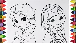 How to draw Elsa and Anna from Frozen, Disney Princess Elsa and Anna drawing, Fr