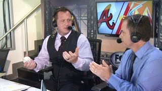 ATL@MIA: A foul ball goes into the broadcast booth