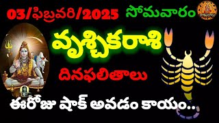 వృశ్చికరాశి వారికి ఈ రోజు షాక్ అవడం ఖాయం. 3/ఫిబ్రవరి/2025 దిన ఫలితాలు ఇవి.