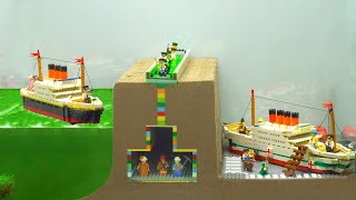 Lego Dam Breach Experiment - Titanic & Britannic Lego Ship Failure & LEGO Underground Mine Flooding