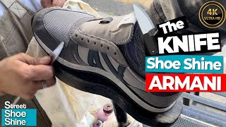 SHOE SHINE with KNIFE - Special Techinique ASMR Video #shoeshine #asmr #clean #shoes #armani