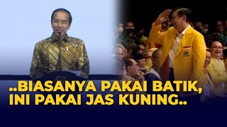 Saat Jokowi Kaget Lihat Luhut Pakai Jas Kuning di HUT Golkar: Biasanya Pakai Batik