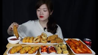 Mukbang Asmr ｜吃播｜ 韓式辣炒年糕、炸紫菜飯捲、炸物拼盤#吃播#asmr