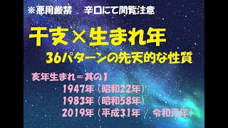 亥年生まれ＝其の１  1947年 （昭和22年）1983年 （昭和58年）2019年 （平成31年 / 令和元年）  干支×生まれ年で分かる　36パターンの先天的な性質