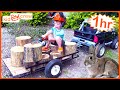 Farm work compilation with kids toy truck, tractor, chainsaw, ATV, ride on, tools | Educational