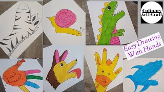 7 easy & creative animals drawing using hands for kids ‎@CulinaryArtAndCraft 