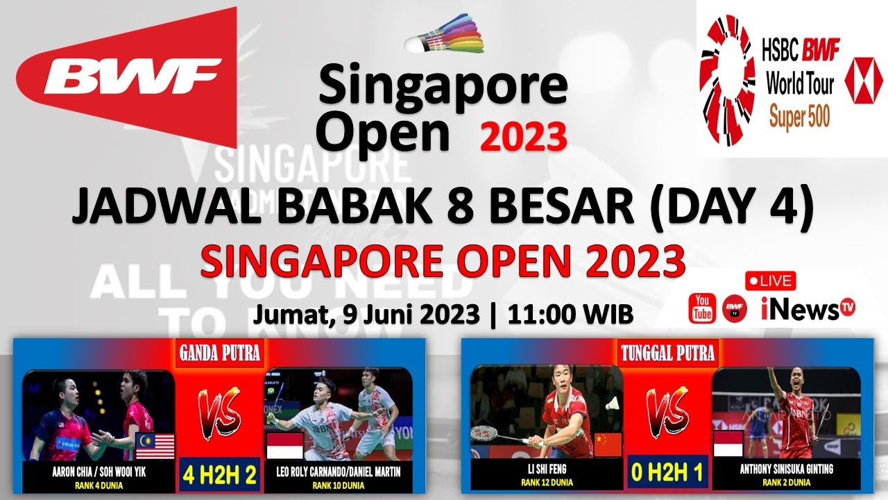 Jadwal Singapore Open 2023 Hari Ini Day4/R8: Ginting Vs Li Shi Feng ...