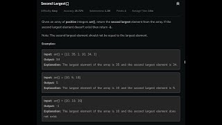 Part 1. Second Largest Element in an Array || Brute Force
