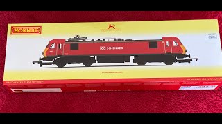 my Hornby class 90 locomotive in DB Schenker red livery running on the layout