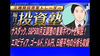 ナスダック、S\u0026P500月足調整の重要ポイントを解説！エヌビディア、ゴールド、ドル円、日経平均の分析も収録