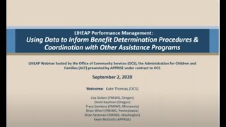 LIHEAP Performance Management - Using Data to Inform Benefit Determination Procedures & Coordination