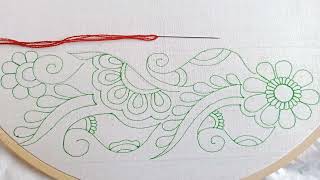 Unique  Nakshi kantha borderline hand embroidery tutorial,Beautiful Border Design for Phulkari dress