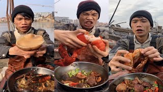 Silly Bro ate big lobster, conch, prawns, scallops, octopus today #seafoodmukbang #eatingshow