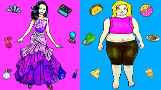 Paper Dolls Dress Up - Sisters Fat & Thin Dresses Handmade Quiet Book - Barbie Story & Crafts
