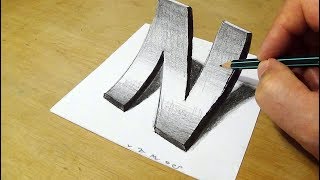Drawing Letter N with Pencil - 3D Art on Paper by Vamos