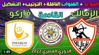 موعدمباراه الزمالك ضد فاركو في الدوري المصري