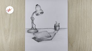 How to draw reading desk view with lamp | Pencil sketch drawing step by step