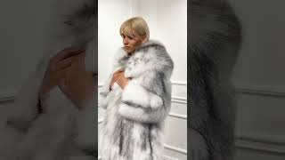 Arctic Marble Fox Fur Jacket with Hood