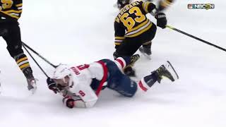 Marchand hits Ovechkin on knees then after Ovechkin levels him