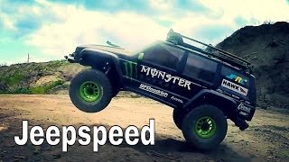 Monster Energy Jeep Cherokee Axial SCX10II Jeepspeed Suspension Test