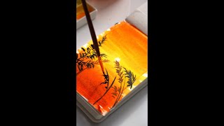 Easy Sunset Water Coloring Painting Tutorial for Beginners #shorts version