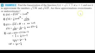 Math 1A 3.9 Example 2 Find the Linearization of a Function