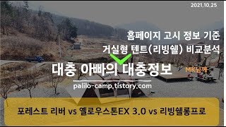 [q&A] 노스피크 옐로우스톤EX3.0 vs  스노우피크 리빙쉘 롱프로 vs 탑앤탑 포레스트리버 / MK님께