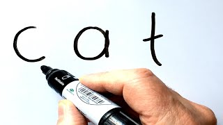How to Turn Words Cat into a Cartoon - Drawing on Whiteboard Step by Step