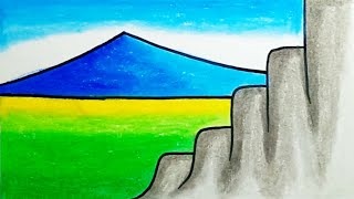 How To Draw Easy Scenery |Drawing Scenery Easy Step By Step With Oil Pastels