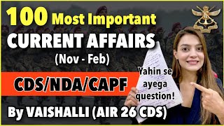 100 Most Important Current Affairs for CDS / NDA 1 2023 | GK for Defence Exams By Vaishalli