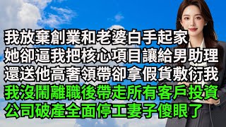 我放棄創業和老婆白手起家，她卻逼我把核心項目讓給男助理，還送他高奢領帶卻拿假貨敷衍我，我沒鬧離職後帶走所有客戶投資，公司破產全面停工妻子傻眼了【三味時光】#激情故事#大彬情感#夢雅故事#小說#爽文