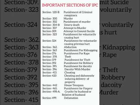 Important Sections Of IPC. #ipc #law #crpc #legal #punjab #india # ...