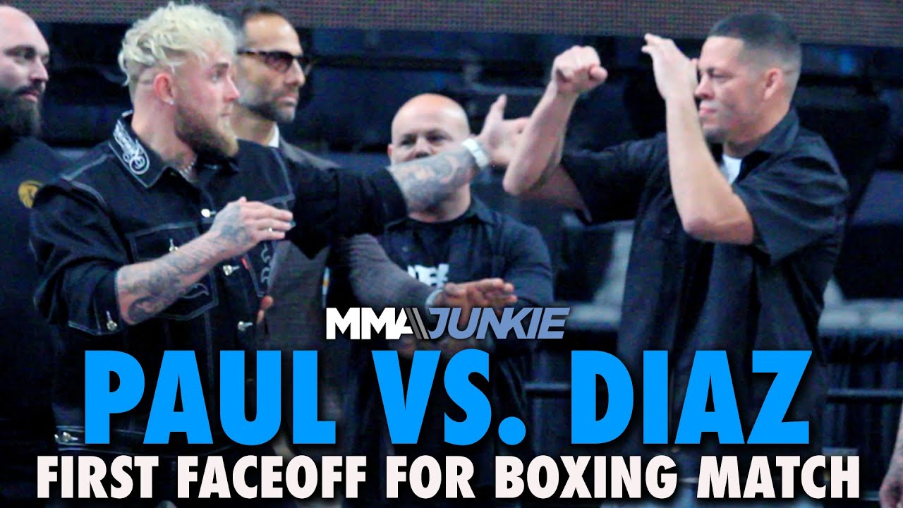 Jake Paul Vs. Nate Diaz First Faceoff At Press Conference - YouTube