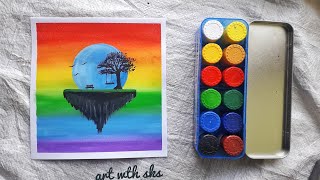 Beautiful Moonlight Painting Easy || With postercolour  ||Step by step  #shorts #shortsvideo #viral