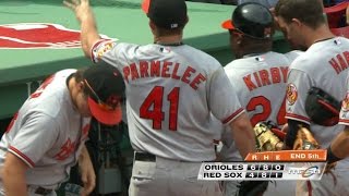 BAL@BOS: Parmelee leaps to snag a liner to first