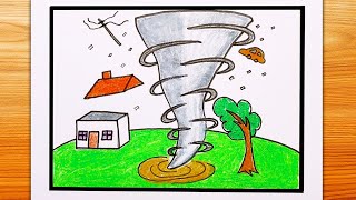 How to draw a tornado scenery | Art of Kala