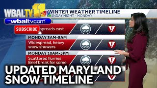 Latest snow timeline overnight into Monday across Maryland