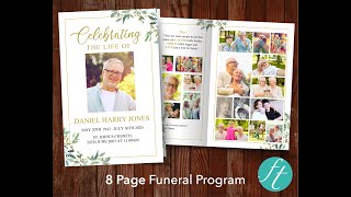 8 Page Green Leaf Funeral Program Template