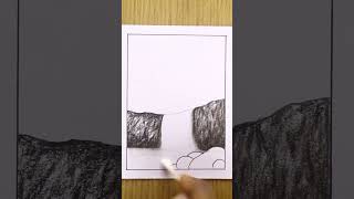 ⚡ Charcoal pencil sketch || Pencil shading video || Waterfall scenery sketch with pencil